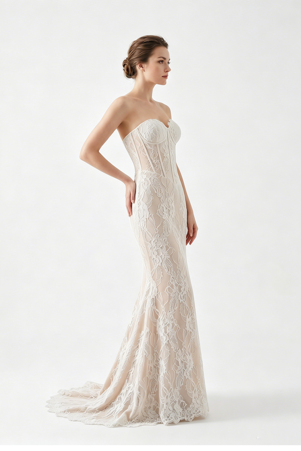 Strapless Corset Lace Mermaid Wedding Dress Elegant Fitted Bridal Gown with Train