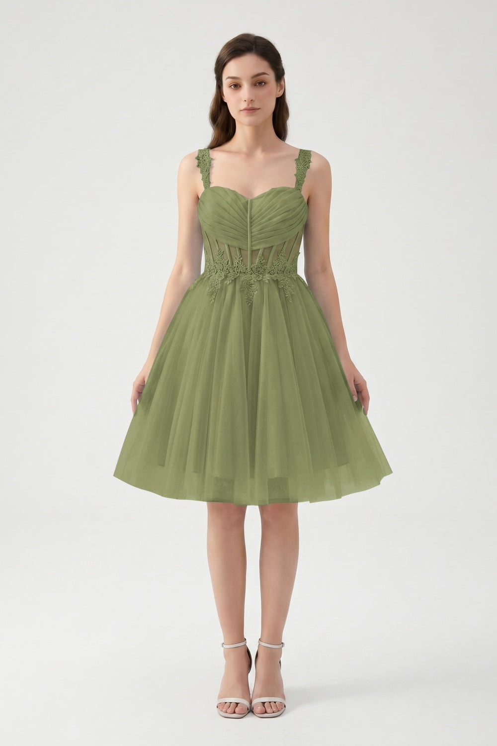 Light Blue A-Line Spaghetti Straps Tulle Short Homecoming Dress with Appliques
