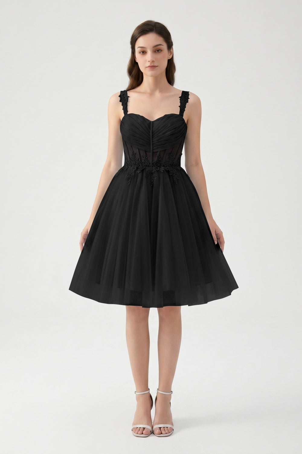 Light Blue A-Line Spaghetti Straps Tulle Short Homecoming Dress with Appliques