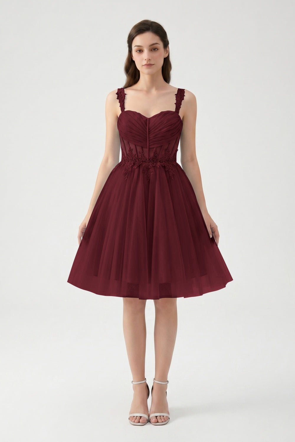Light Blue A-Line Spaghetti Straps Tulle Short Homecoming Dress with Appliques