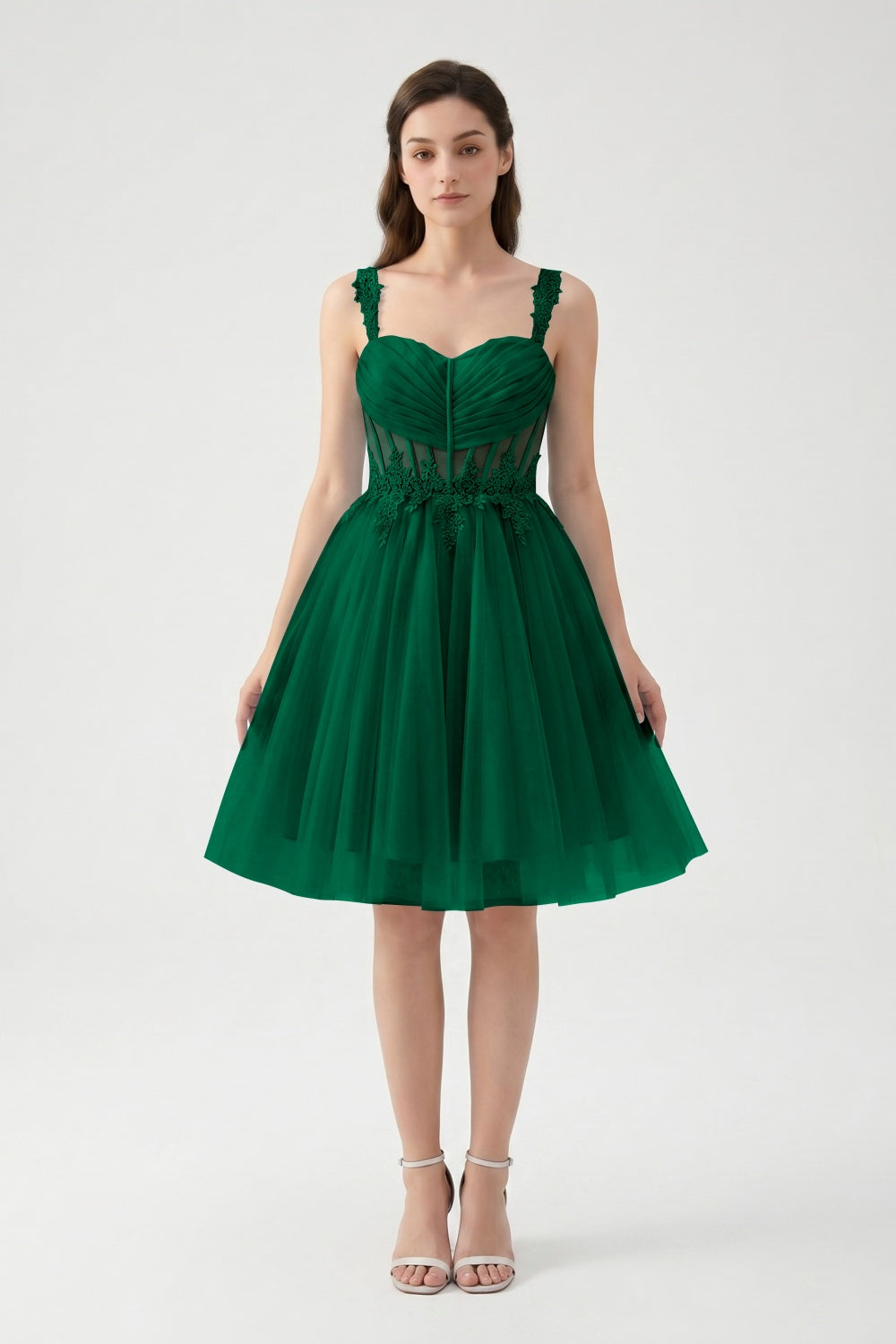 Light Blue A-Line Spaghetti Straps Tulle Short Homecoming Dress with Appliques