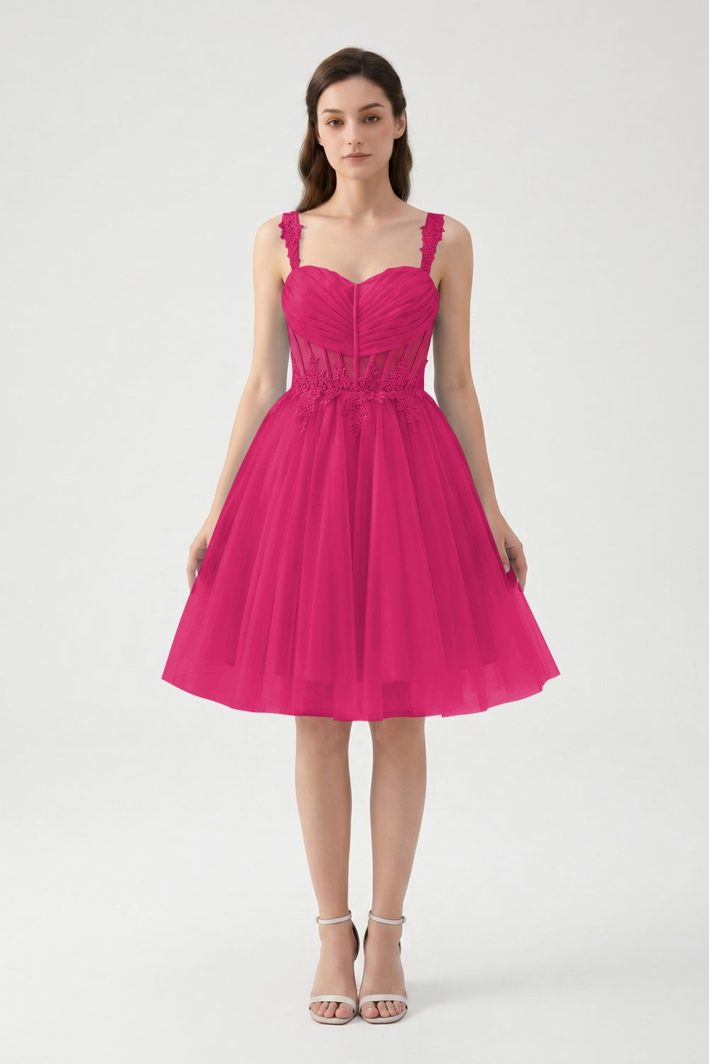 Light Blue A-Line Spaghetti Straps Tulle Short Homecoming Dress with Appliques