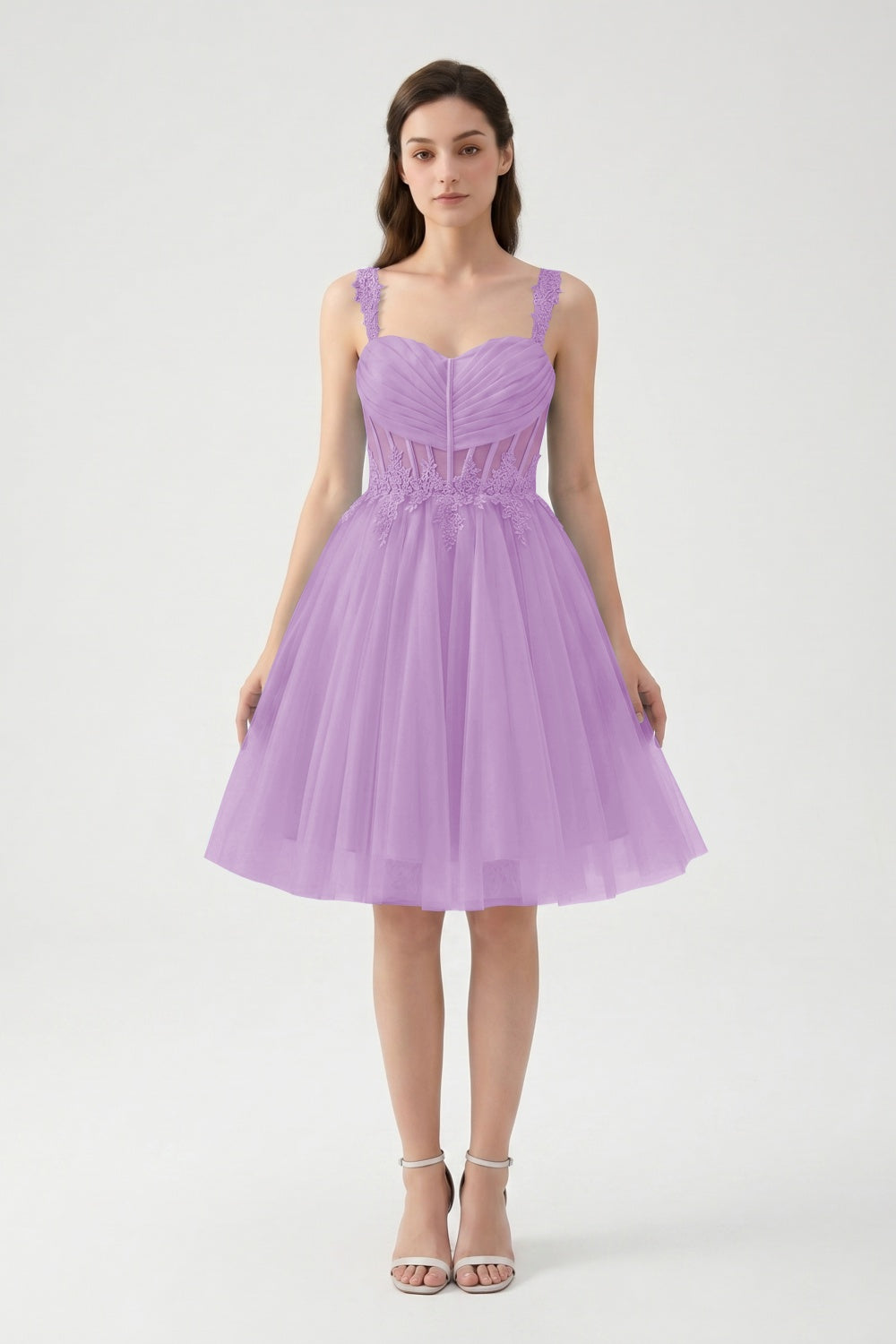 Light Blue A-Line Spaghetti Straps Tulle Short Homecoming Dress with Appliques