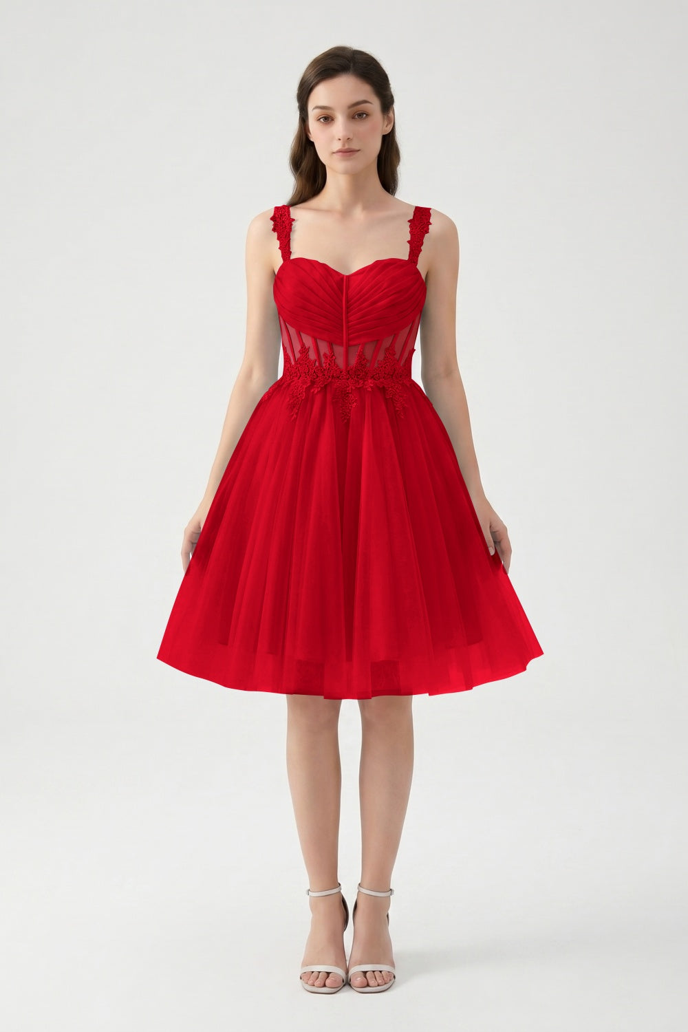 Light Blue A-Line Spaghetti Straps Tulle Short Homecoming Dress with Appliques
