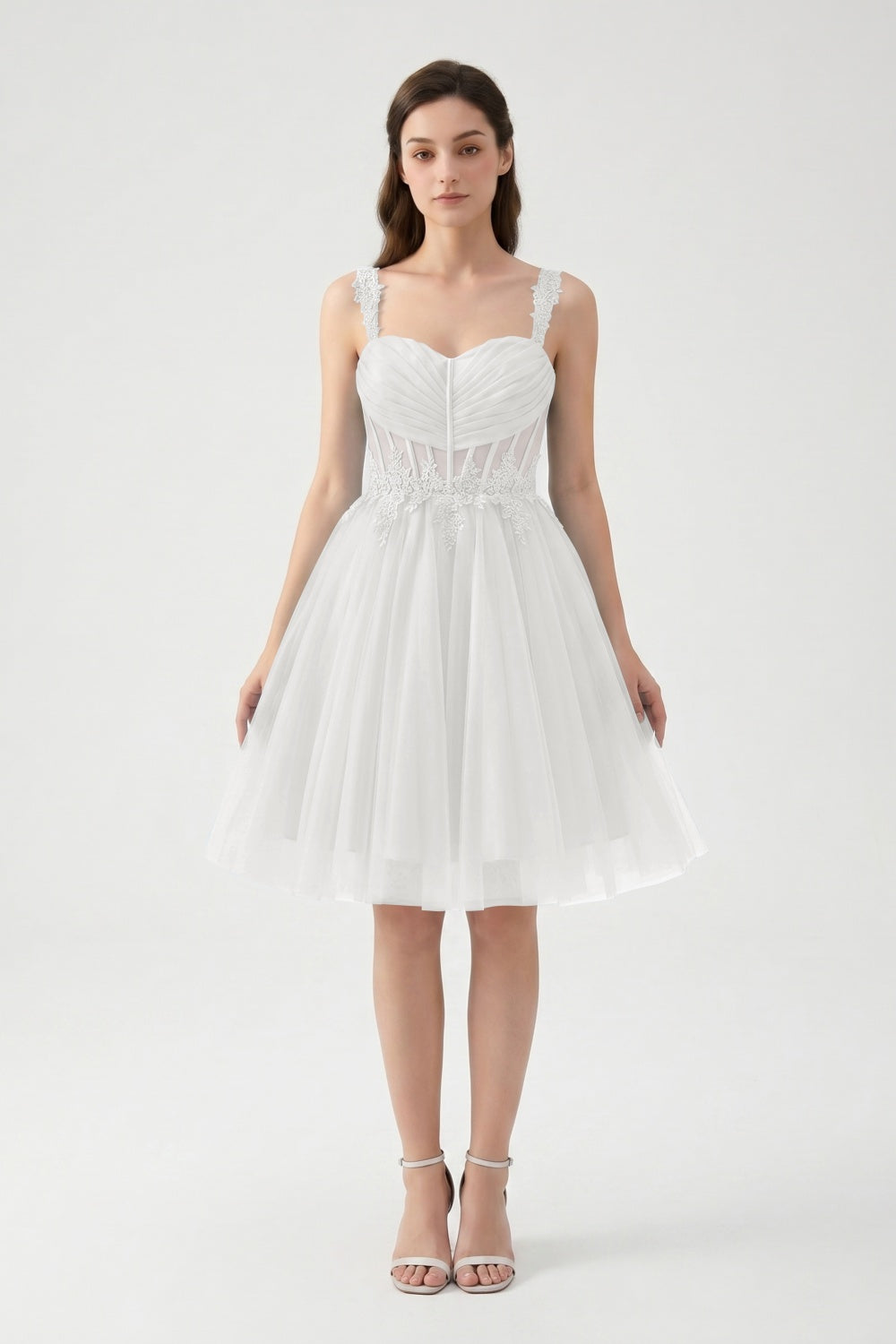Light Blue A-Line Spaghetti Straps Tulle Short Homecoming Dress with Appliques