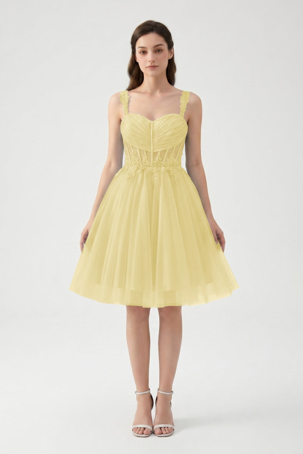 Light Blue A-Line Spaghetti Straps Tulle Short Homecoming Dress with Appliques