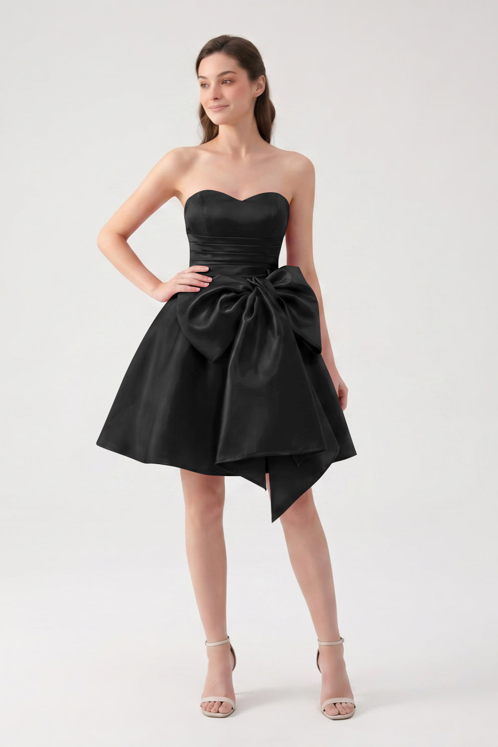 A-Line Red Sweetheart Satin Short Homecoming Dress with Bow