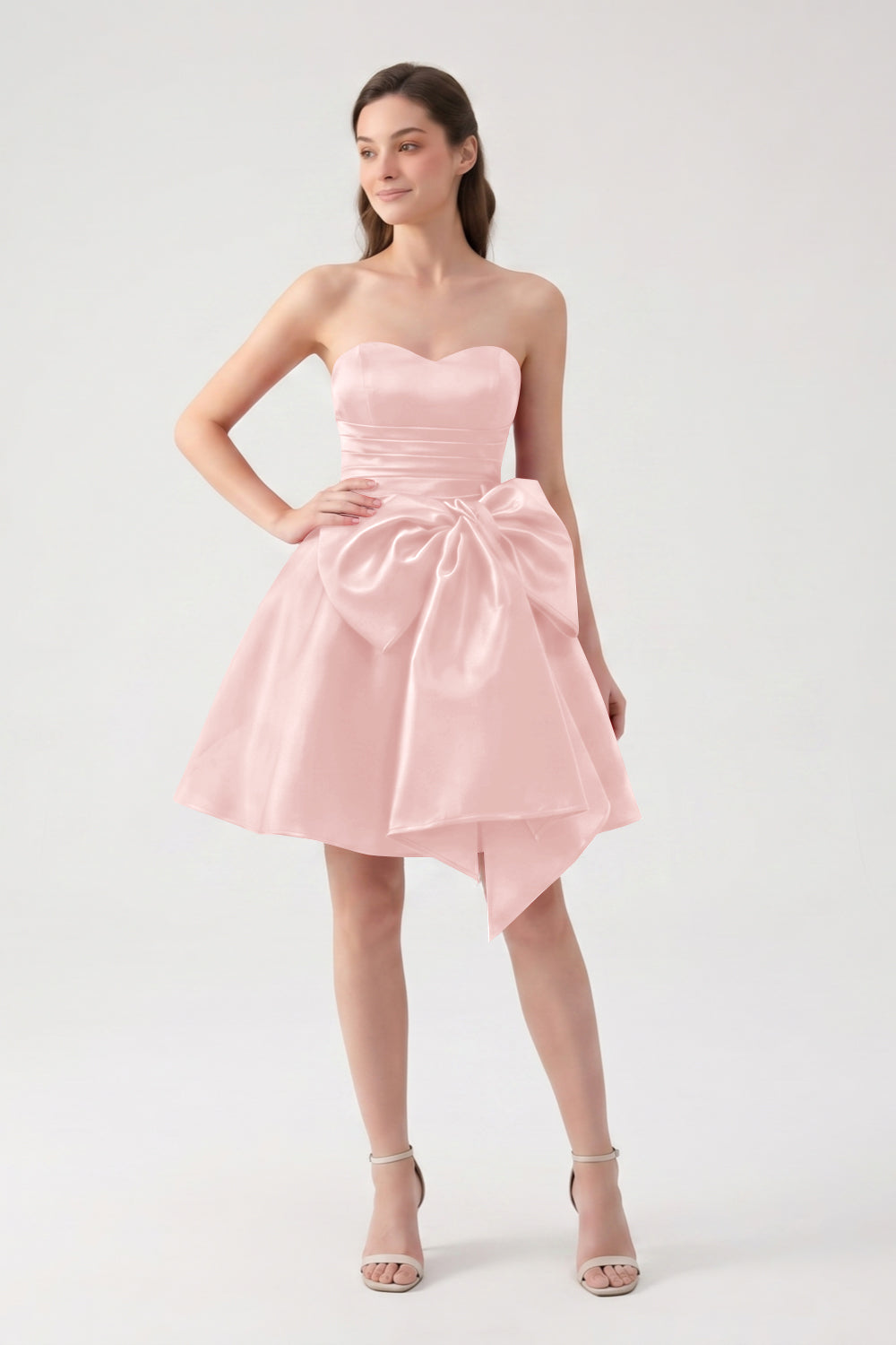 A-Line Red Sweetheart Satin Short Homecoming Dress with Bow