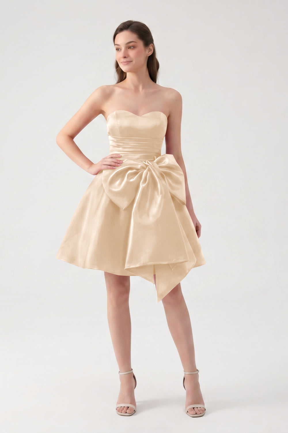 A-Line Red Sweetheart Satin Short Homecoming Dress with Bow