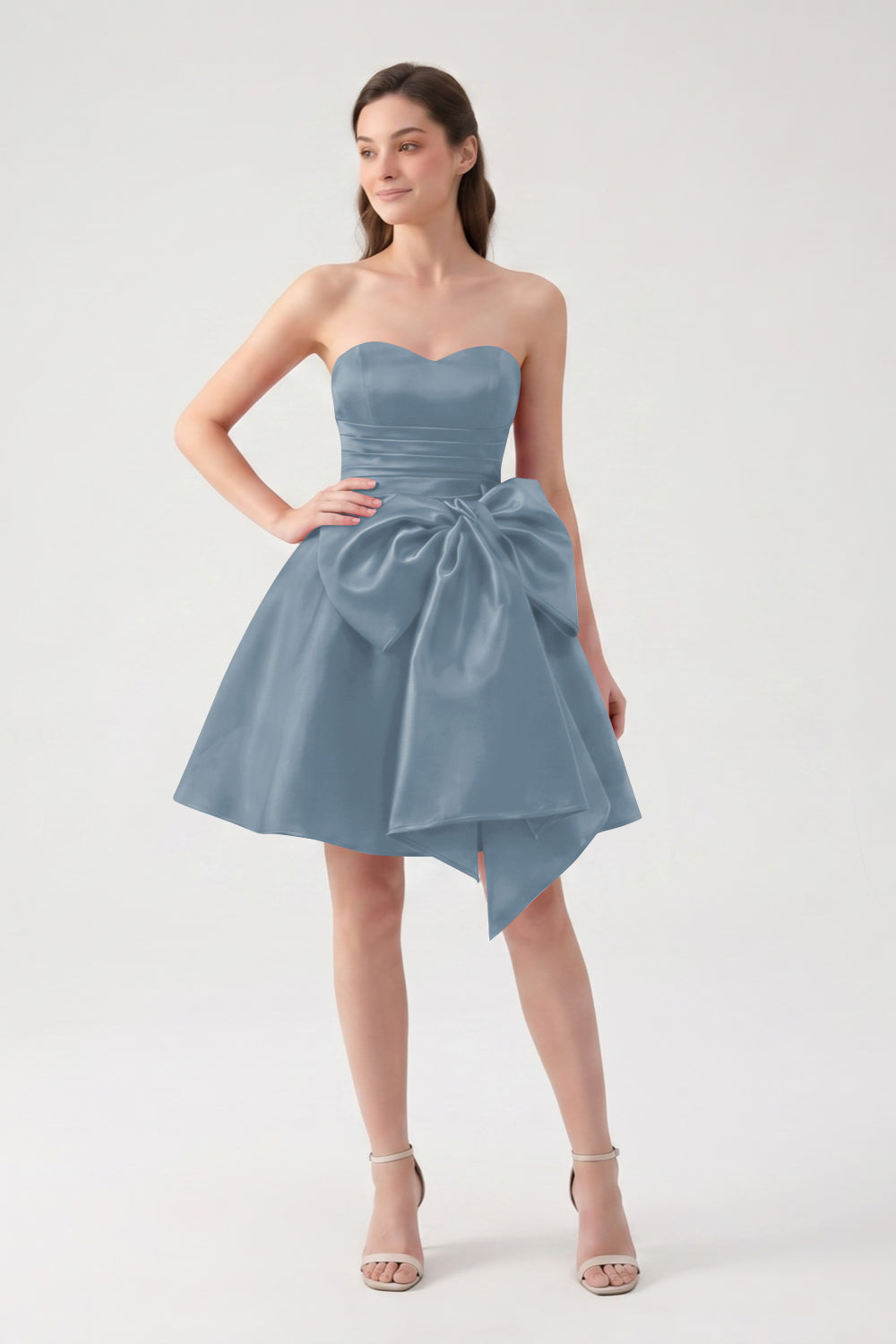 A-Line Red Sweetheart Satin Short Homecoming Dress with Bow