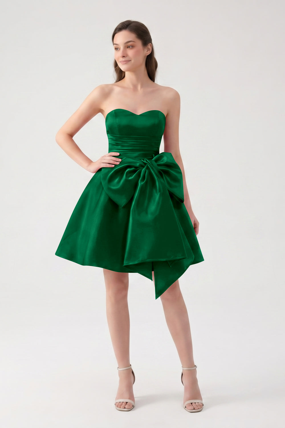 A-Line Red Sweetheart Satin Short Homecoming Dress with Bow