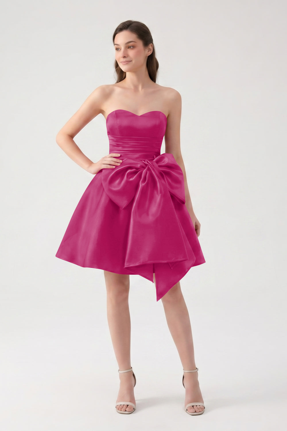 A-Line Red Sweetheart Satin Short Homecoming Dress with Bow