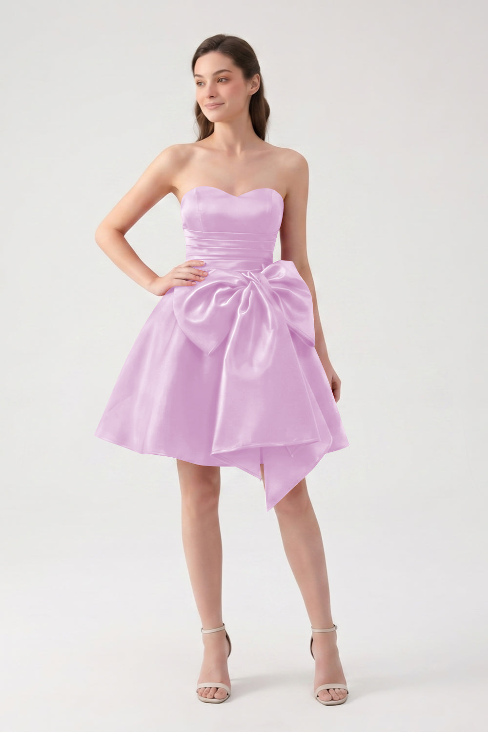 A-Line Red Sweetheart Satin Short Homecoming Dress with Bow