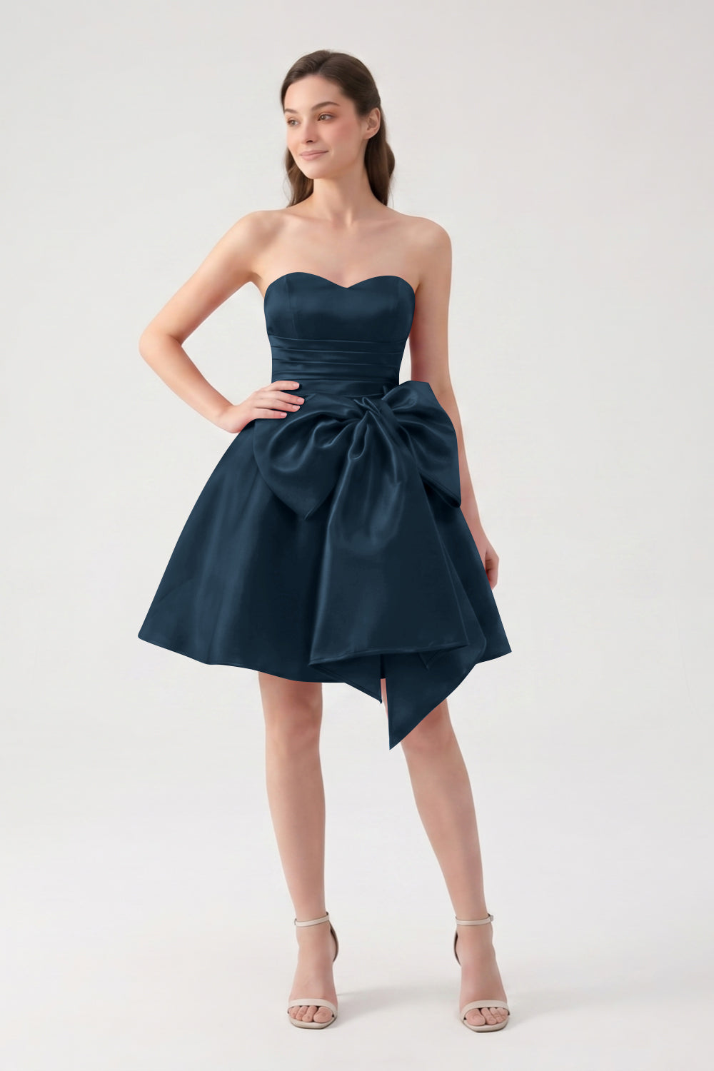A-Line Red Sweetheart Satin Short Homecoming Dress with Bow