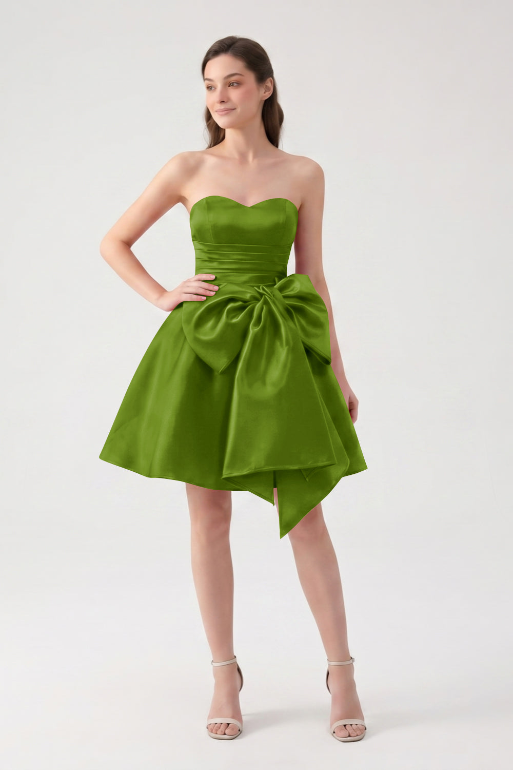 A-Line Red Sweetheart Satin Short Homecoming Dress with Bow