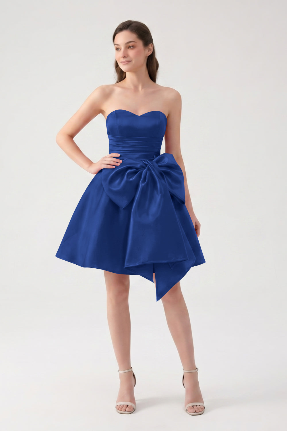 A-Line Red Sweetheart Satin Short Homecoming Dress with Bow