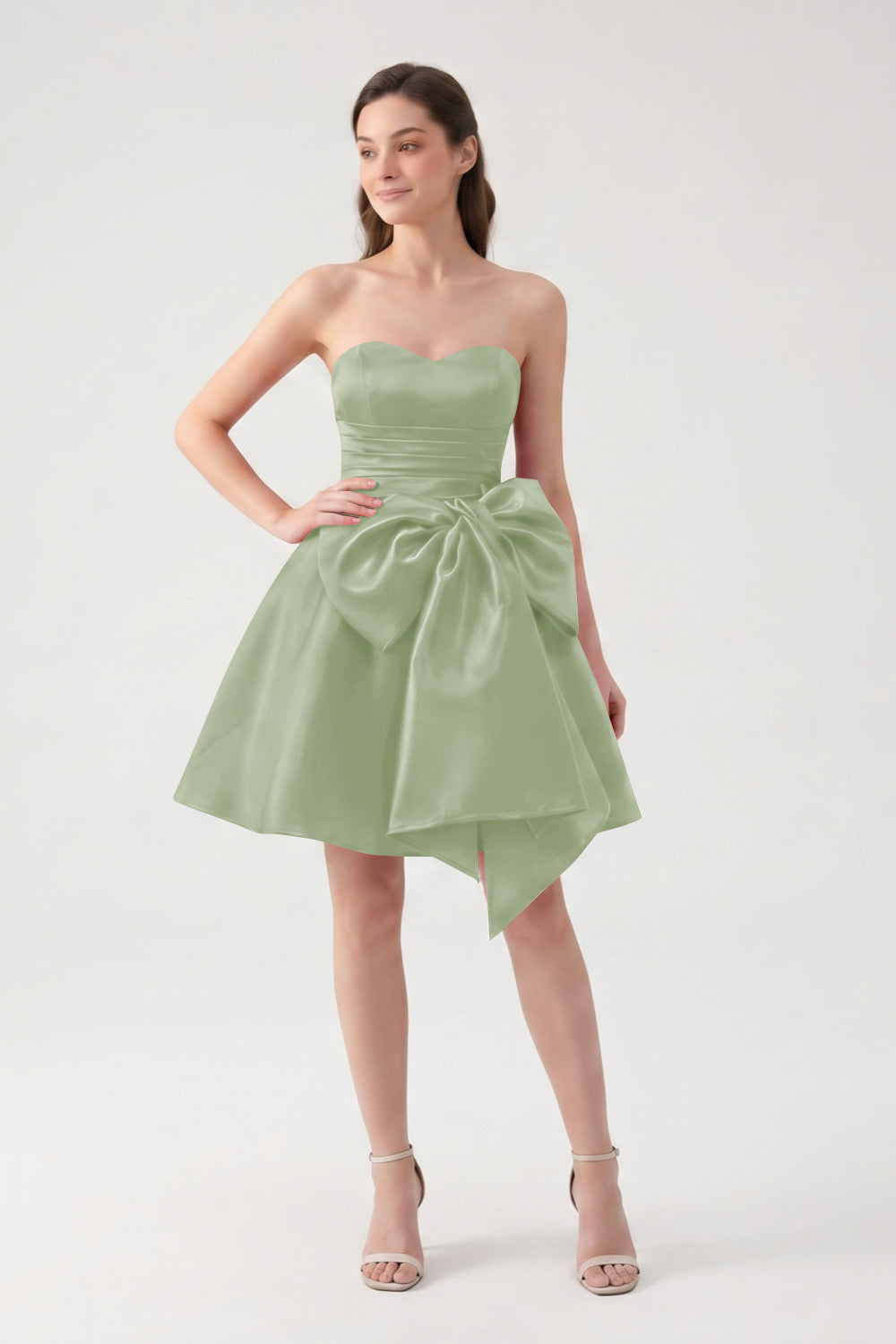 A-Line Red Sweetheart Satin Short Homecoming Dress with Bow