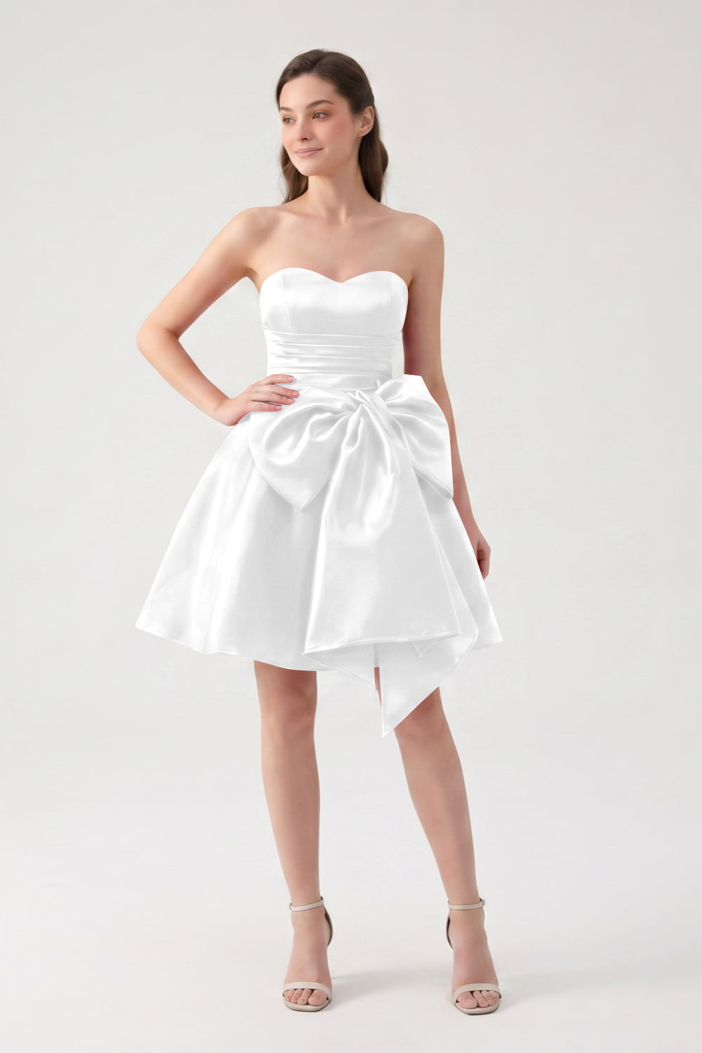 A-Line Red Sweetheart Satin Short Homecoming Dress with Bow