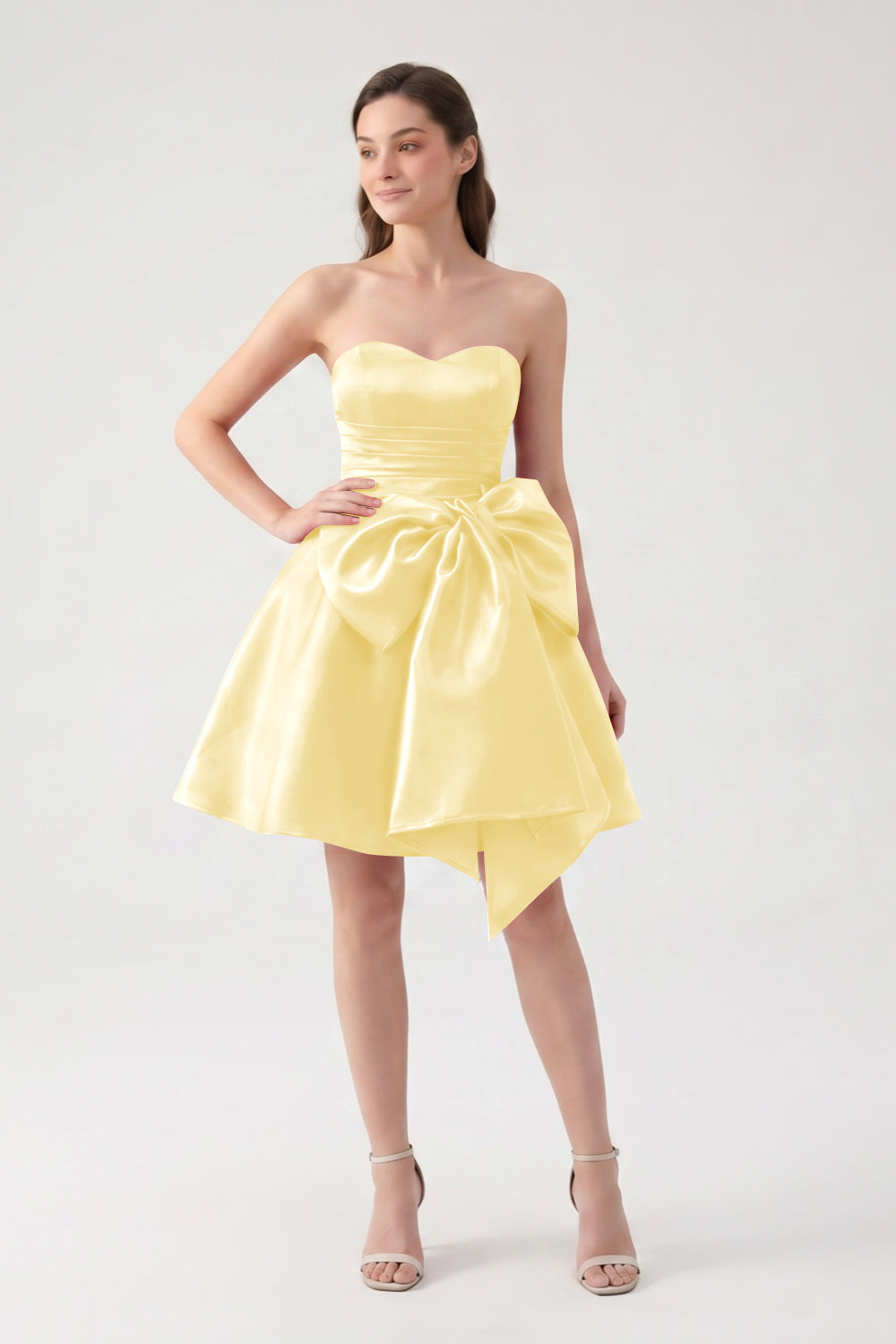 A-Line Red Sweetheart Satin Short Homecoming Dress with Bow