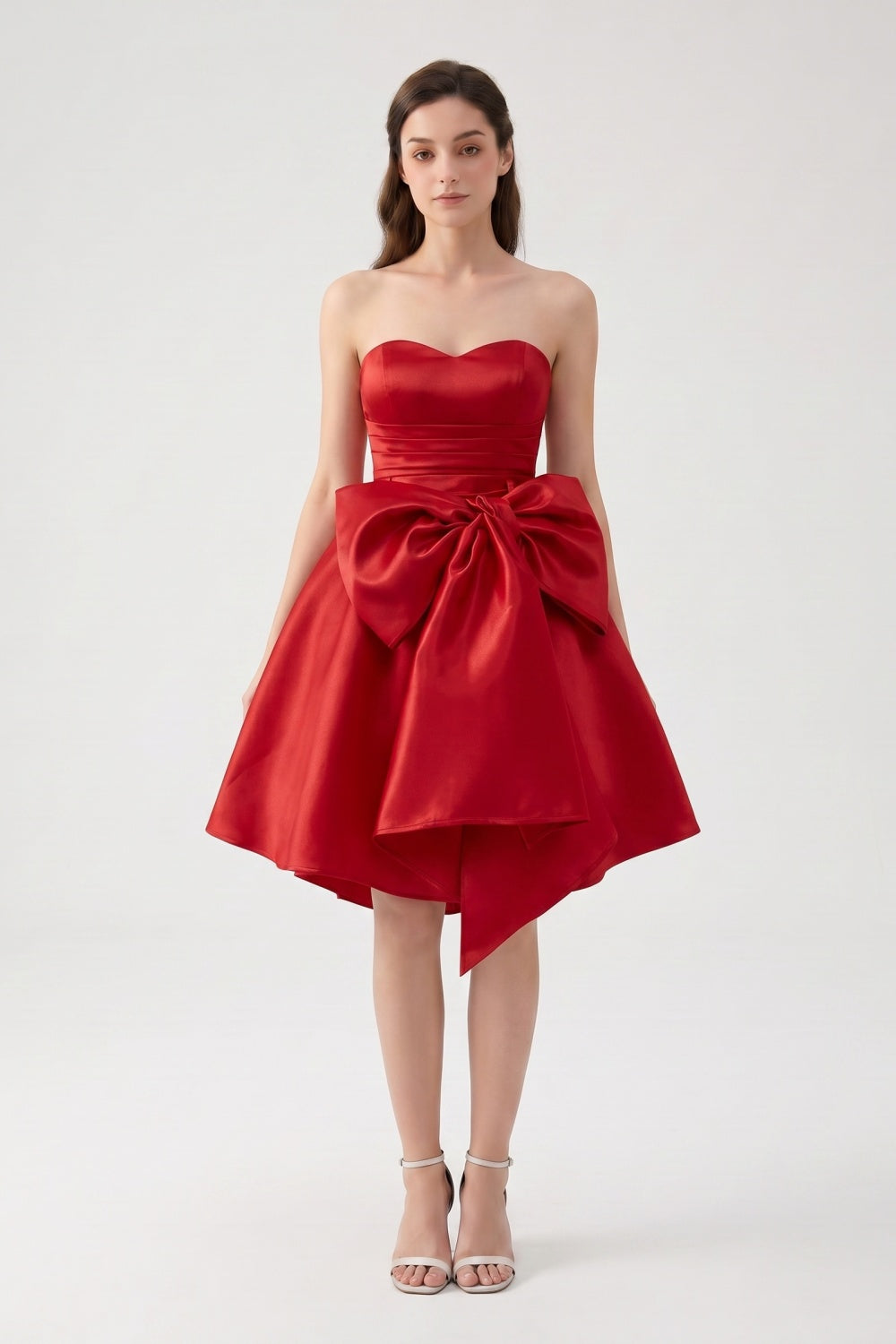 A-Line Red Sweetheart Satin Short Homecoming Dress with Bow