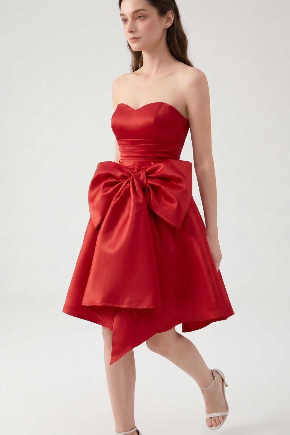 A-Line Red Sweetheart Satin Short Homecoming Dress with Bow