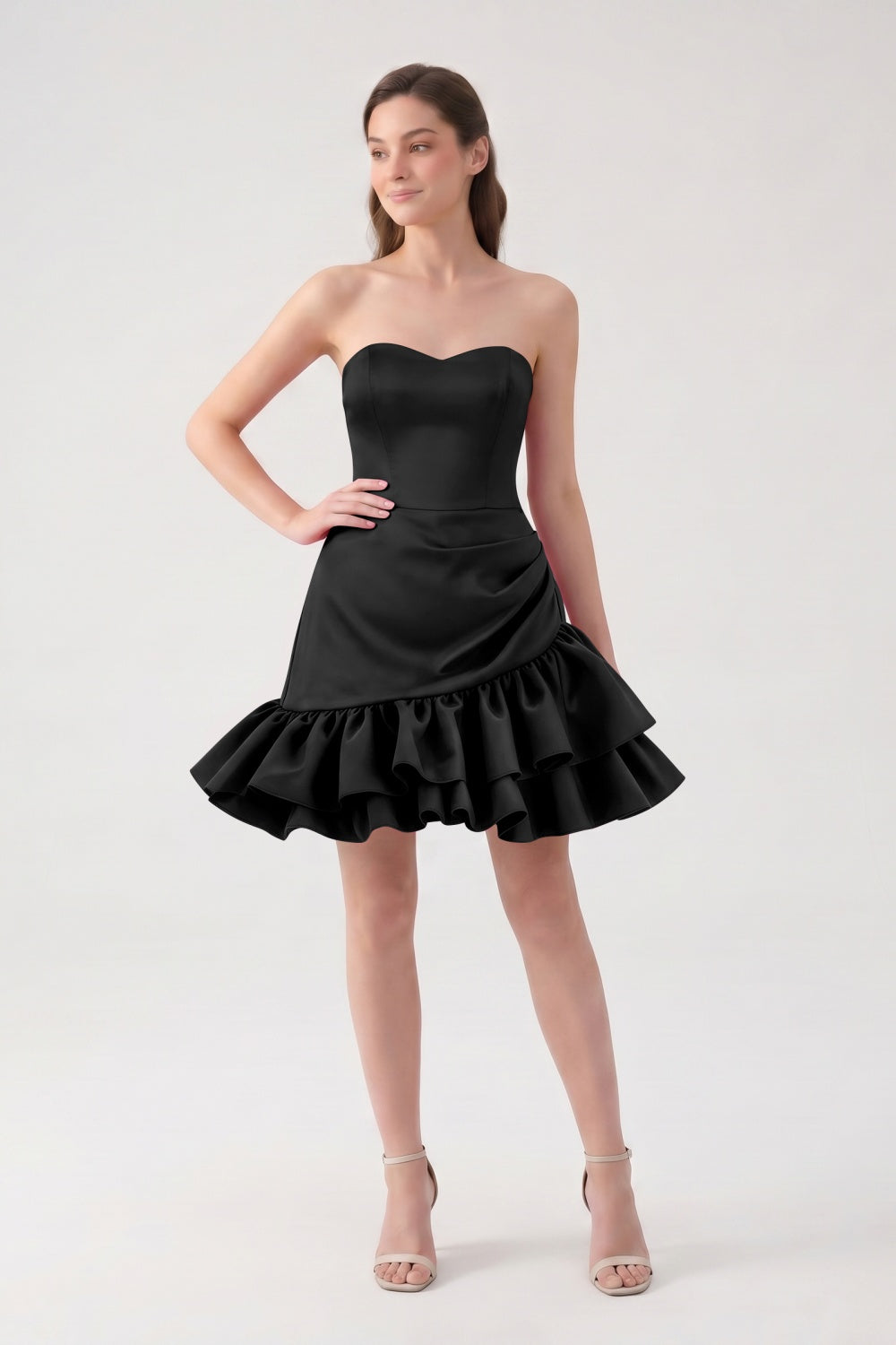 Sweetheart A-Line Fuchsia Satin Ruffled Short Homecoming Dress