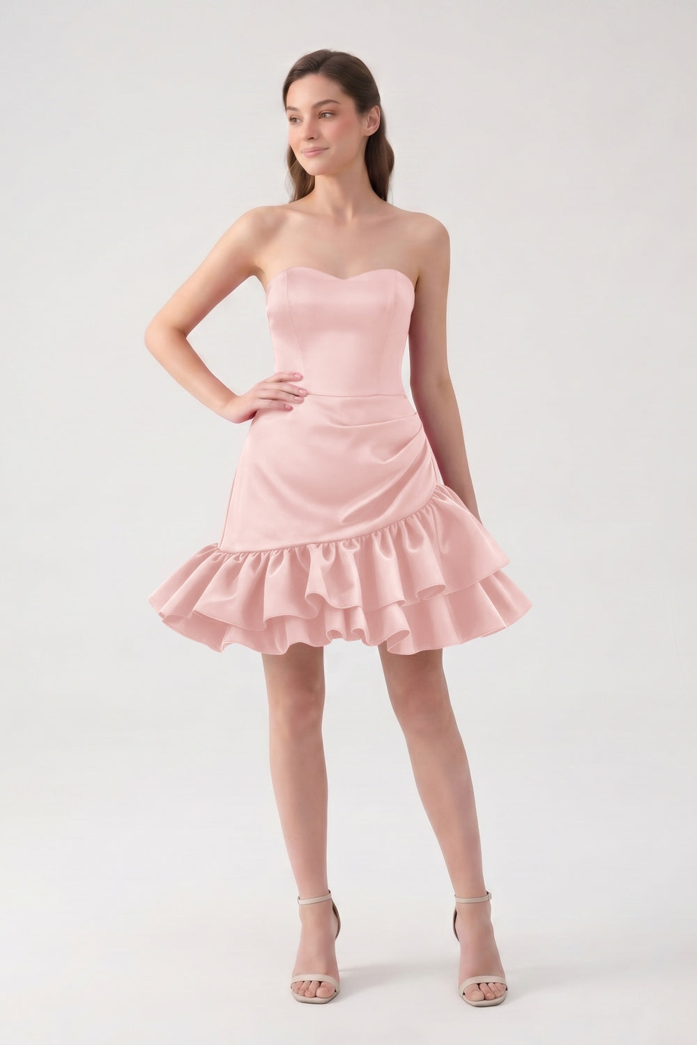 Sweetheart A-Line Fuchsia Satin Ruffled Short Homecoming Dress