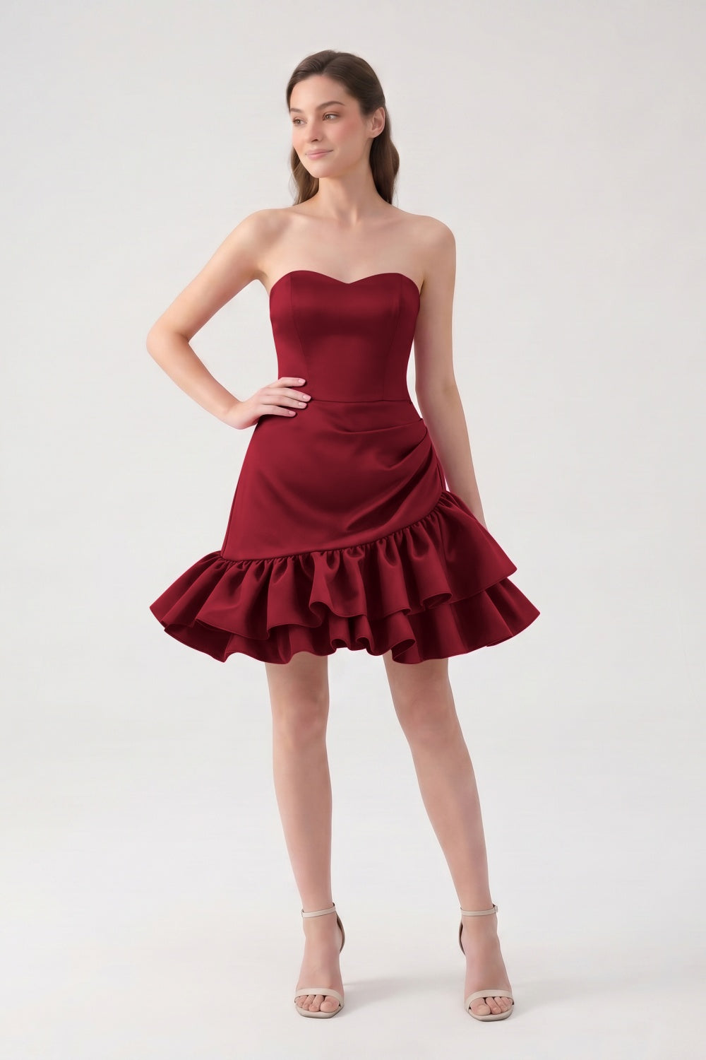 Sweetheart A-Line Fuchsia Satin Ruffled Short Homecoming Dress