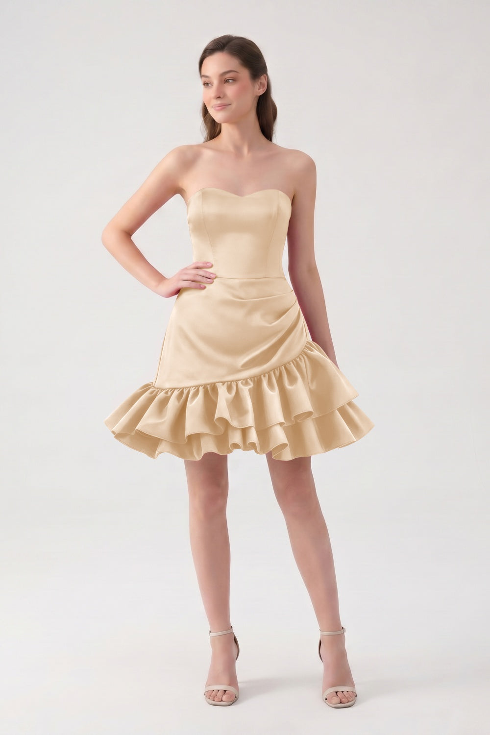 Sweetheart A-Line Fuchsia Satin Ruffled Short Homecoming Dress