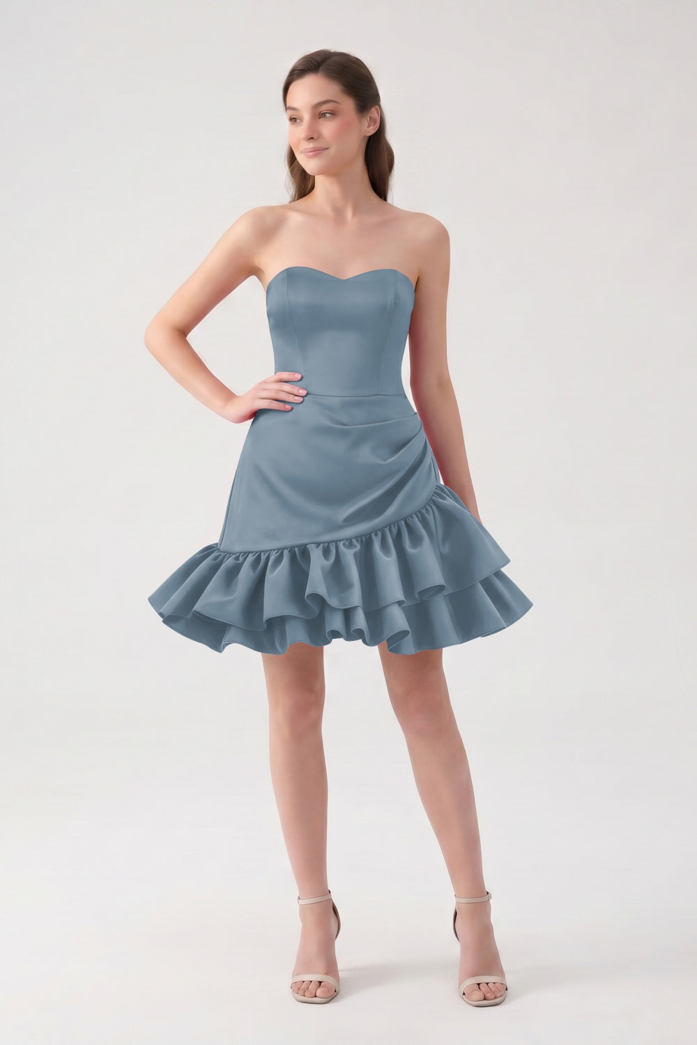 Sweetheart A-Line Fuchsia Satin Ruffled Short Homecoming Dress
