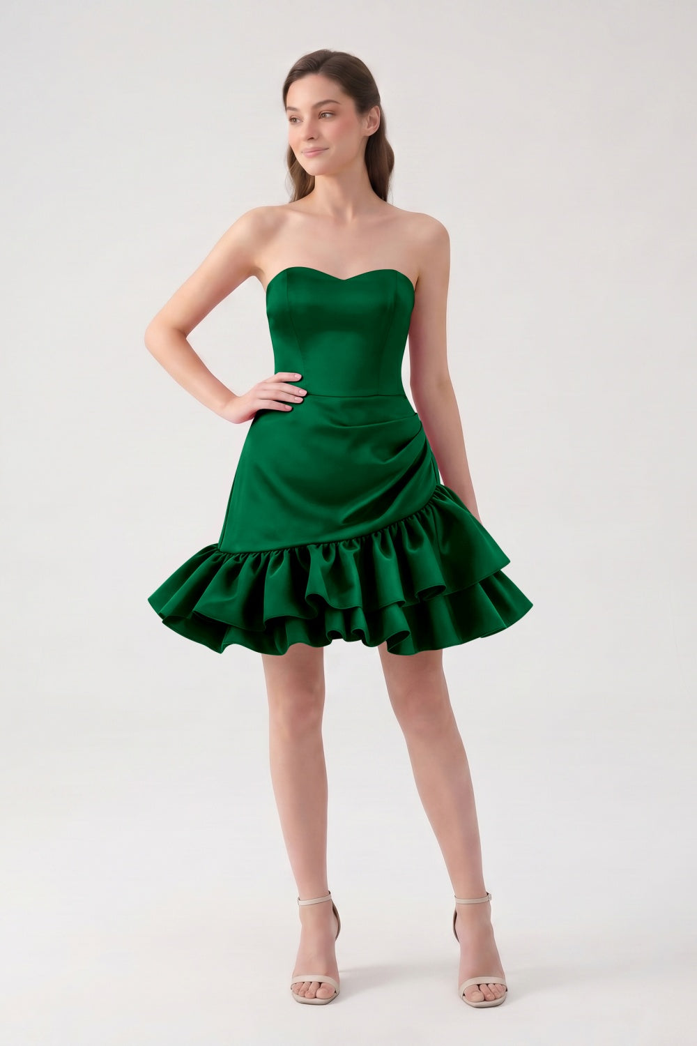 Sweetheart A-Line Fuchsia Satin Ruffled Short Homecoming Dress
