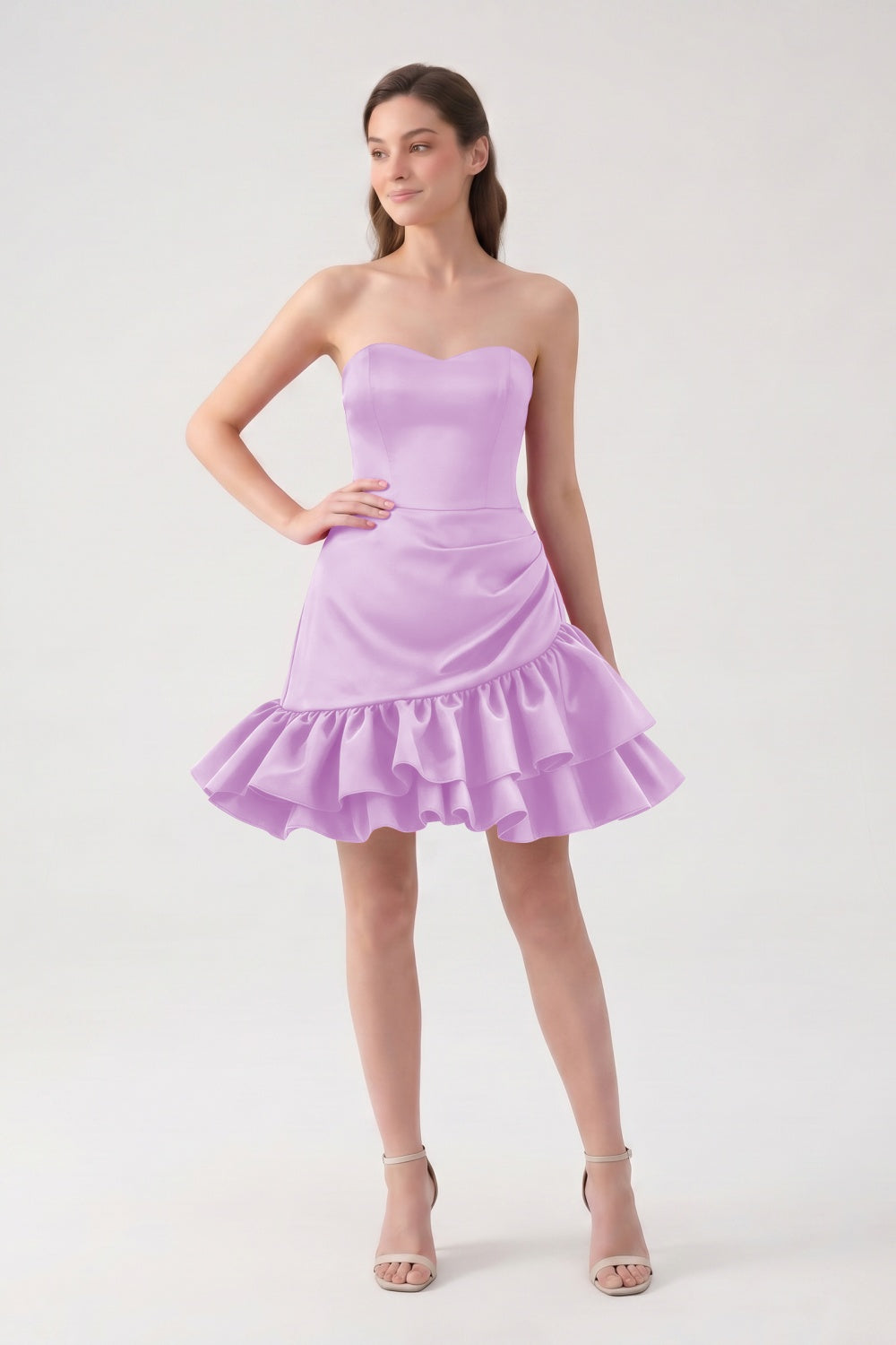 Sweetheart A-Line Fuchsia Satin Ruffled Short Homecoming Dress