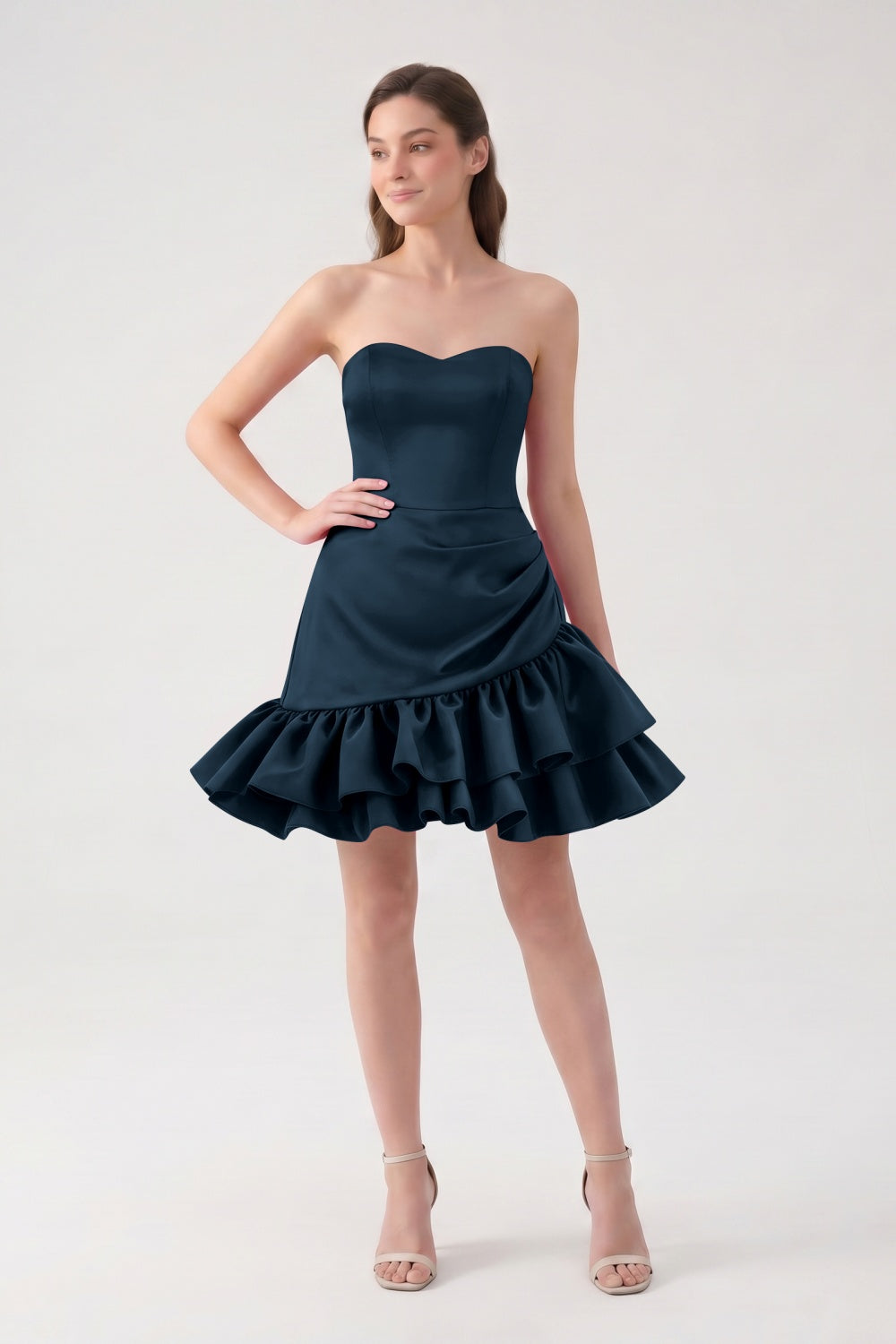 Sweetheart A-Line Fuchsia Satin Ruffled Short Homecoming Dress