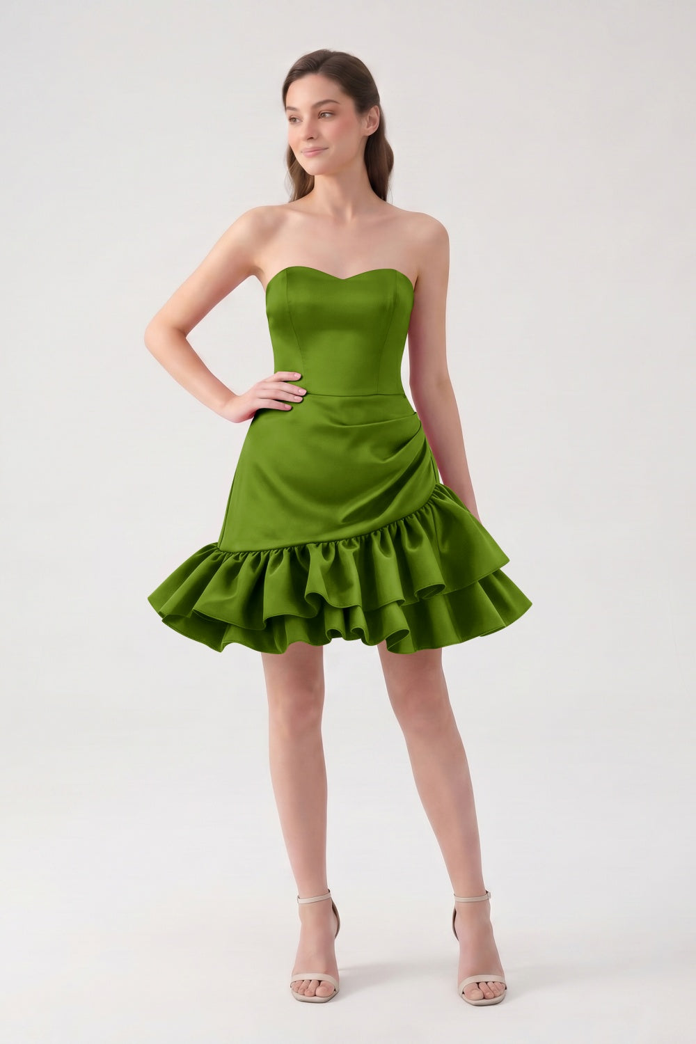 Sweetheart A-Line Fuchsia Satin Ruffled Short Homecoming Dress