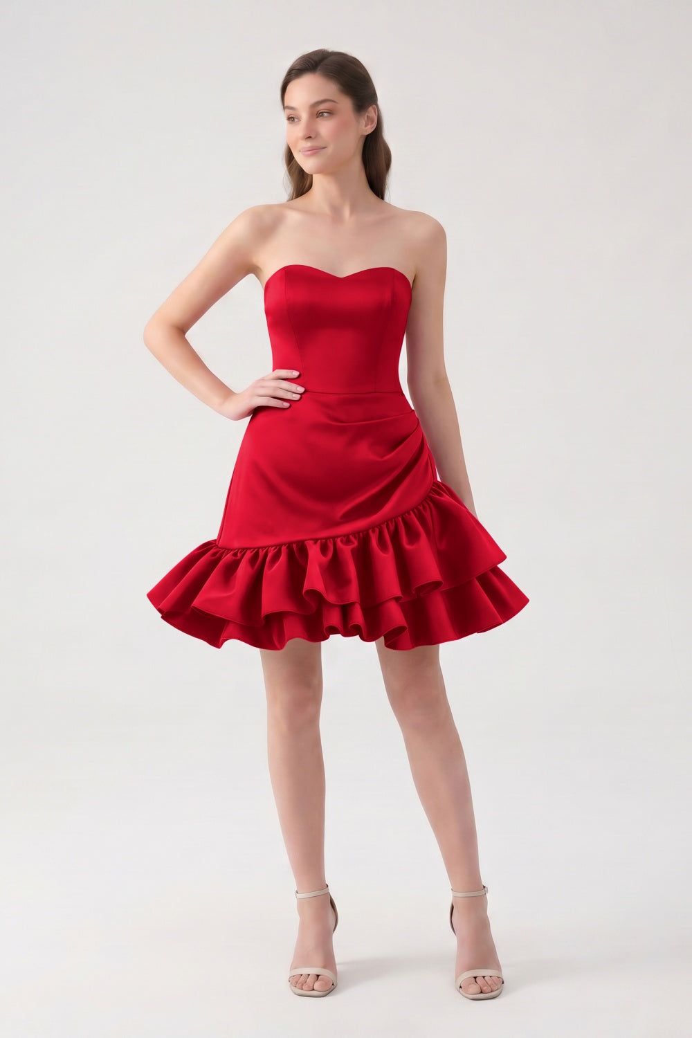 Sweetheart A-Line Fuchsia Satin Ruffled Short Homecoming Dress