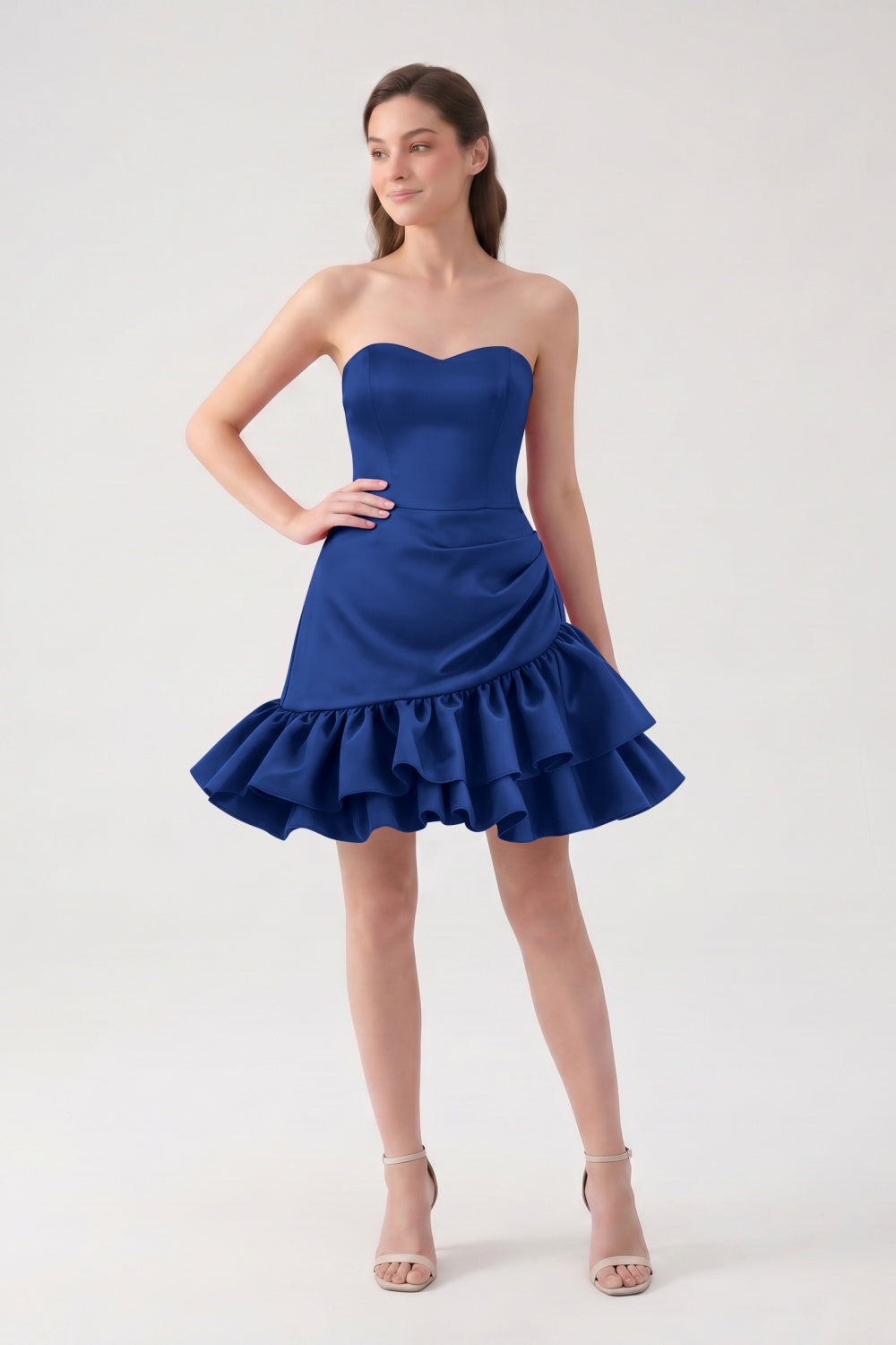 Sweetheart A-Line Fuchsia Satin Ruffled Short Homecoming Dress