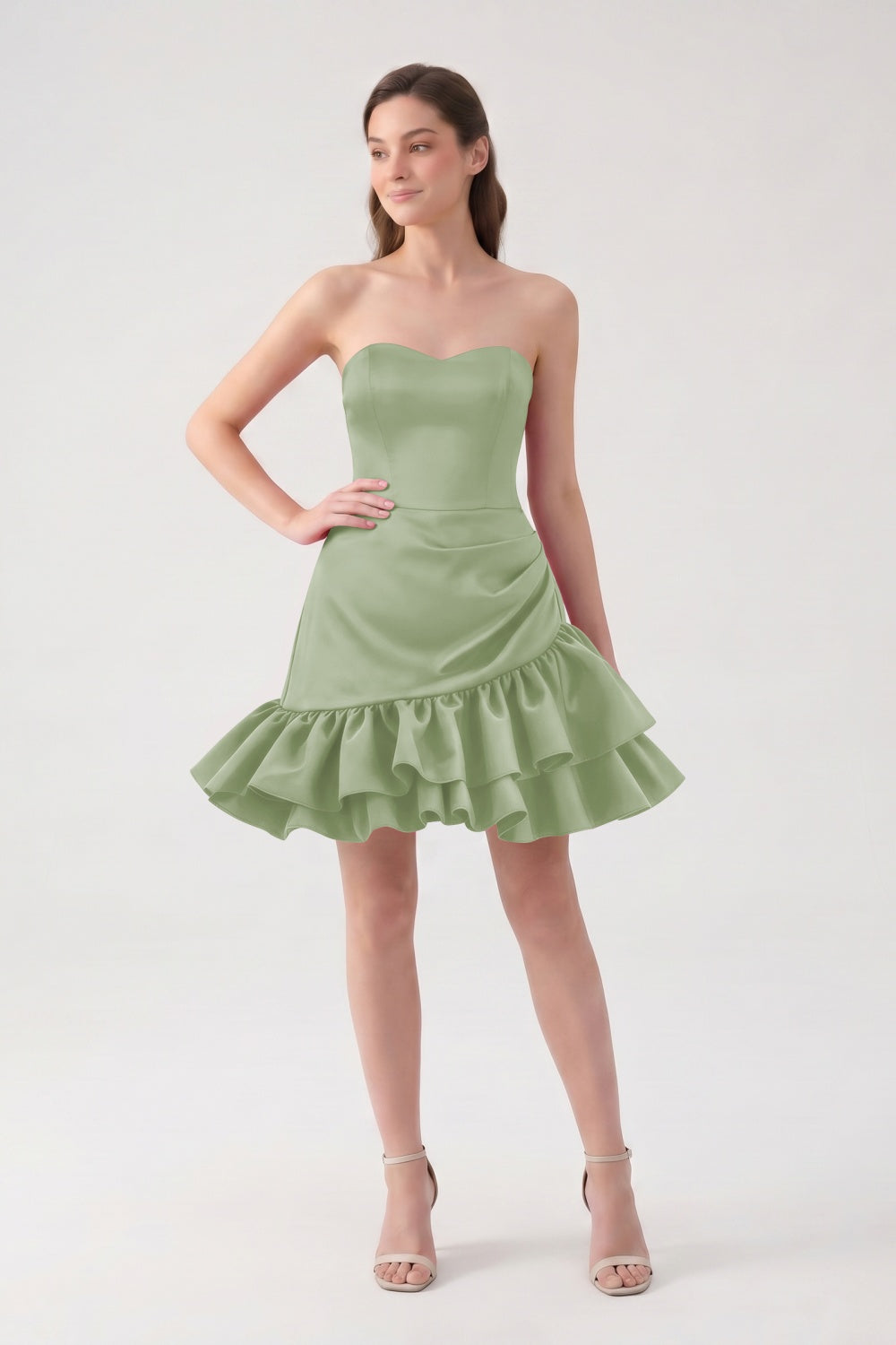 Sweetheart A-Line Fuchsia Satin Ruffled Short Homecoming Dress