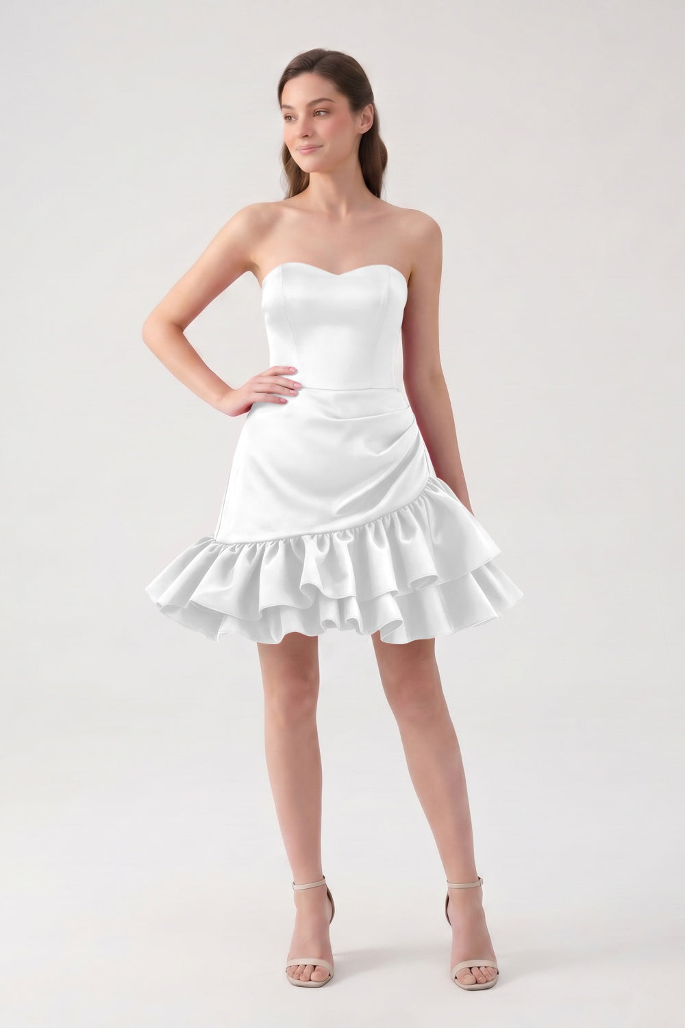 Sweetheart A-Line Fuchsia Satin Ruffled Short Homecoming Dress