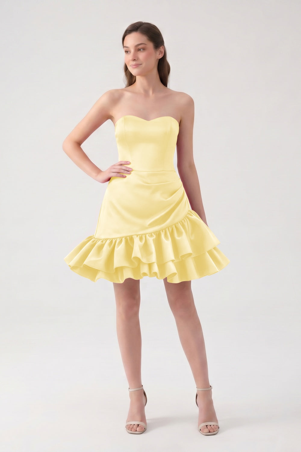 Sweetheart A-Line Fuchsia Satin Ruffled Short Homecoming Dress