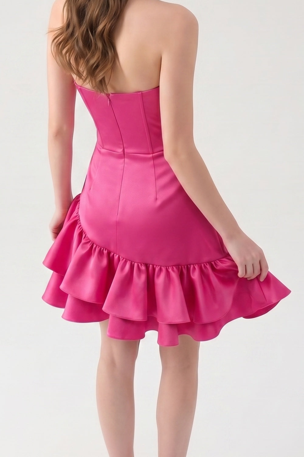 Sweetheart A-Line Fuchsia Satin Ruffled Short Homecoming Dress