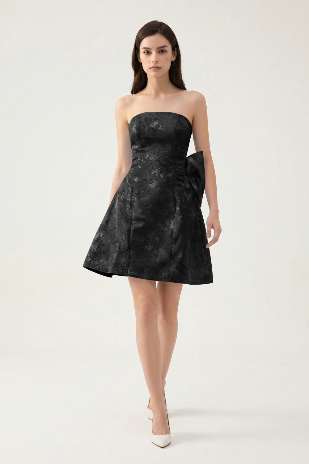 Strapless A-Line Light Blue Jacquard Floral Short Homecoming Dress