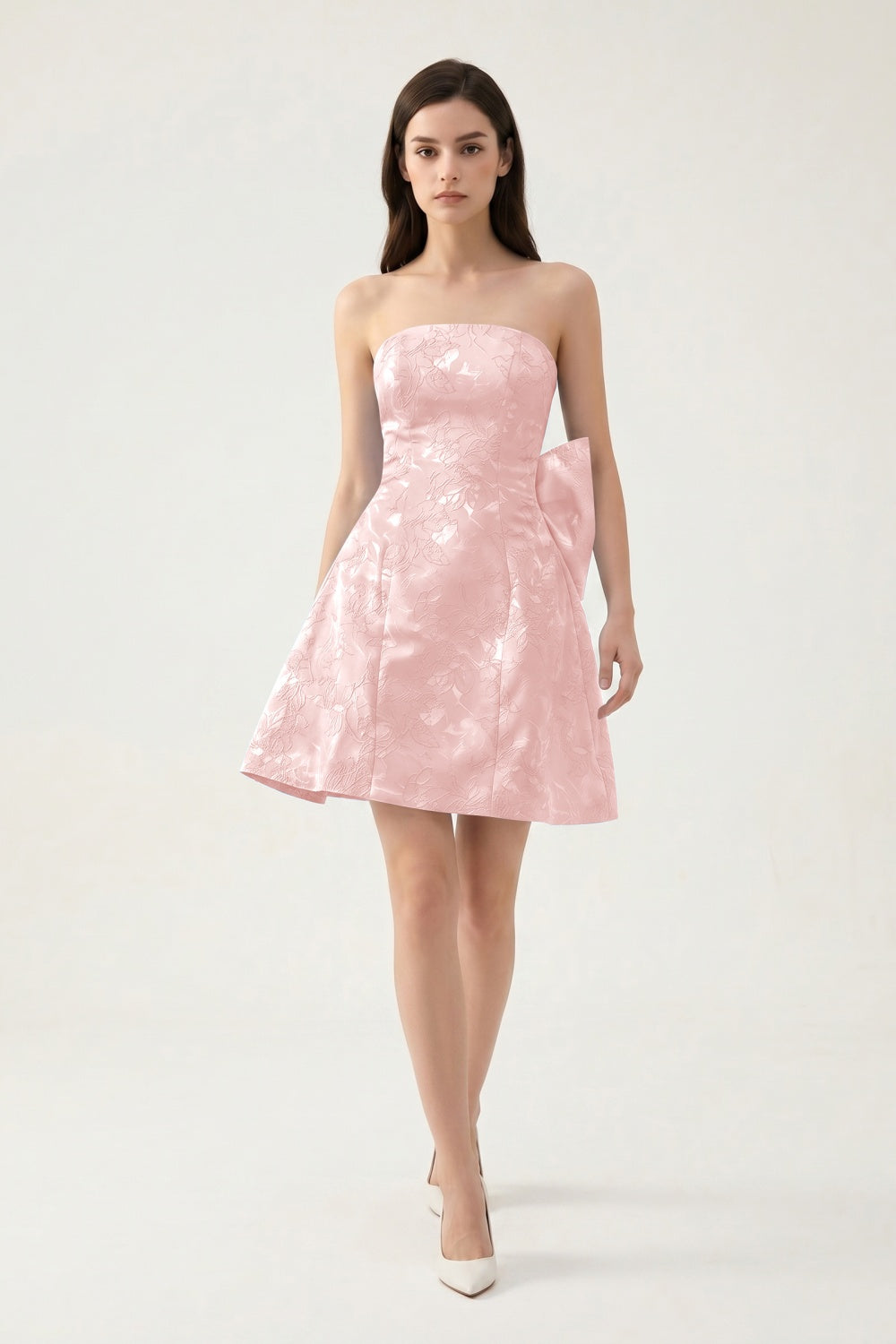 Strapless A-Line Light Blue Jacquard Floral Short Homecoming Dress