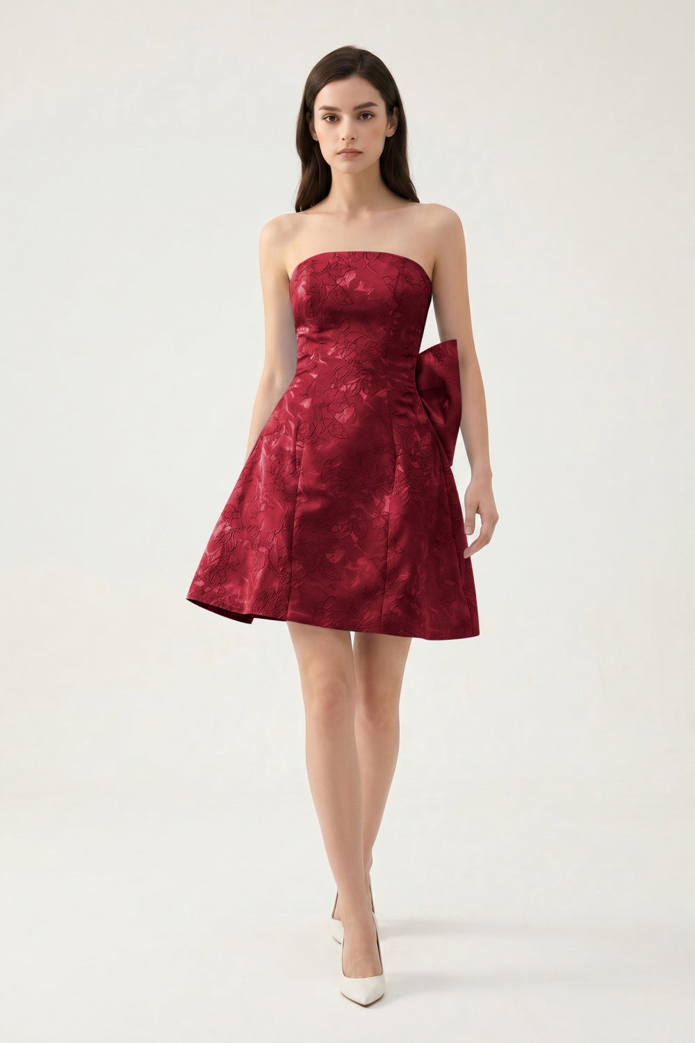 Strapless A-Line Light Blue Jacquard Floral Short Homecoming Dress