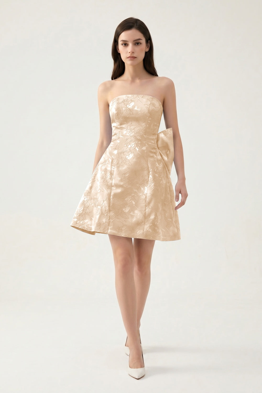 Strapless A-Line Light Blue Jacquard Floral Short Homecoming Dress