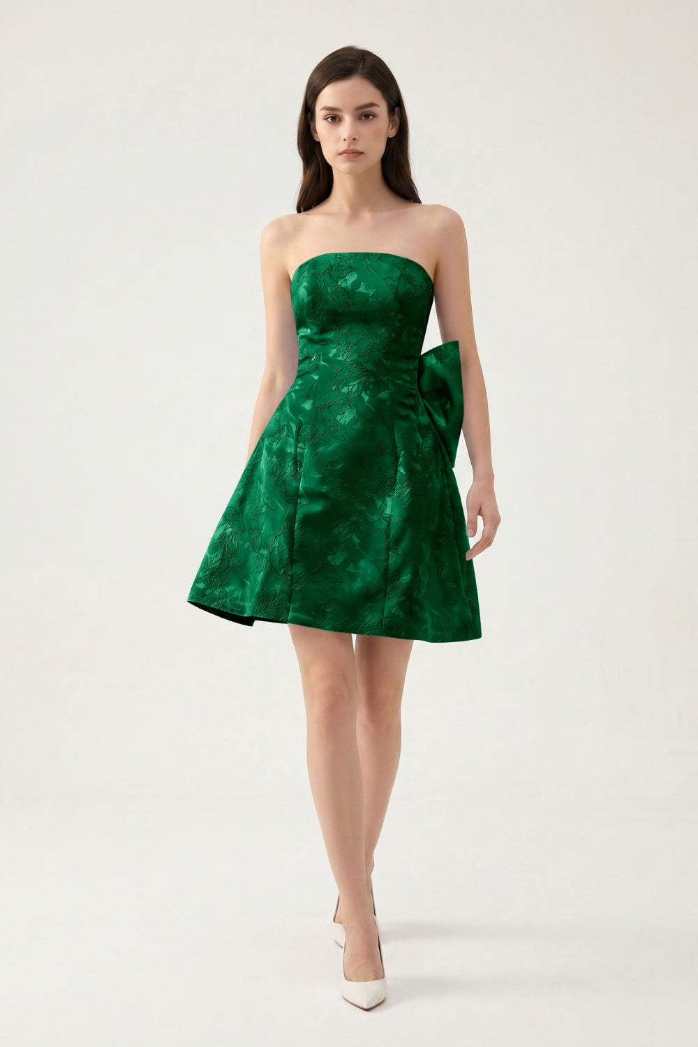Strapless A-Line Light Blue Jacquard Floral Short Homecoming Dress