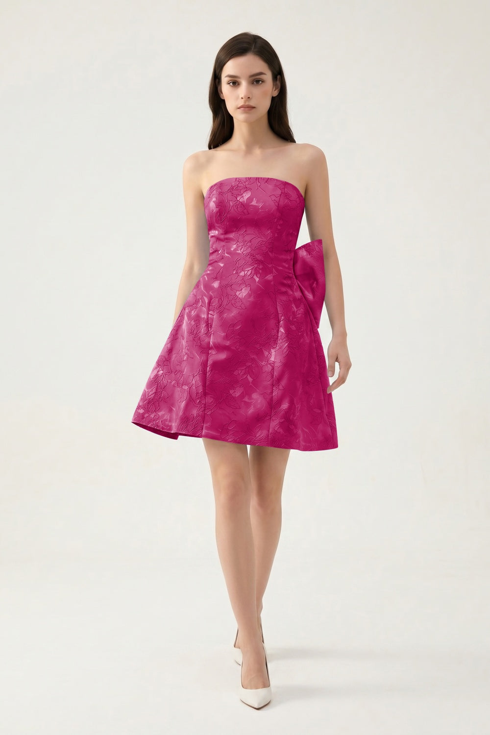 Strapless A-Line Light Blue Jacquard Floral Short Homecoming Dress