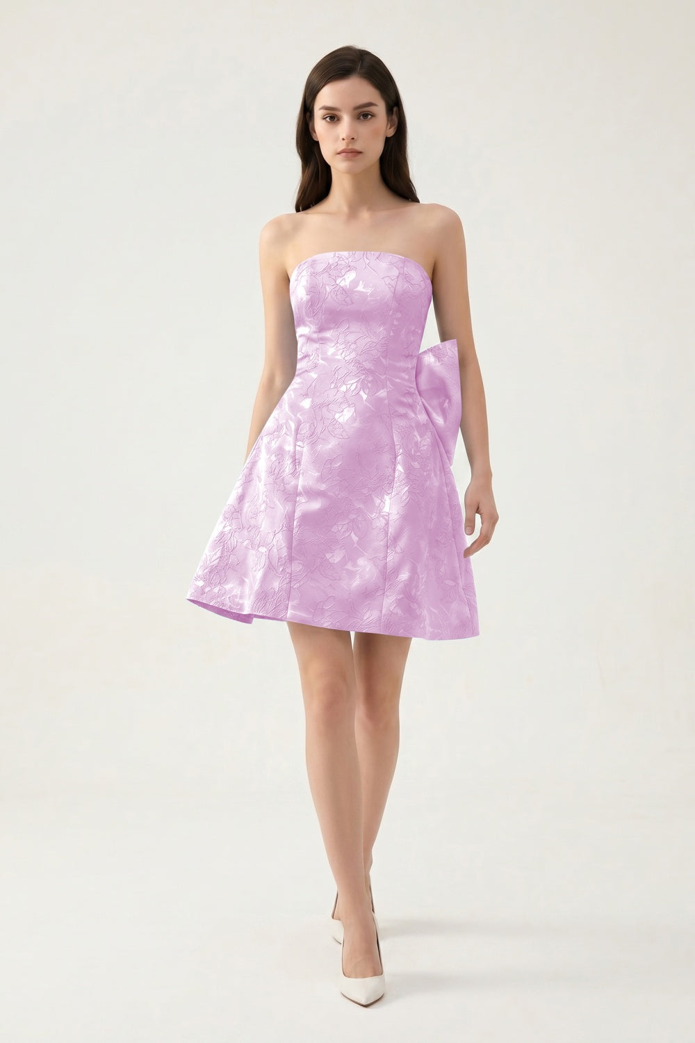 Strapless A-Line Light Blue Jacquard Floral Short Homecoming Dress
