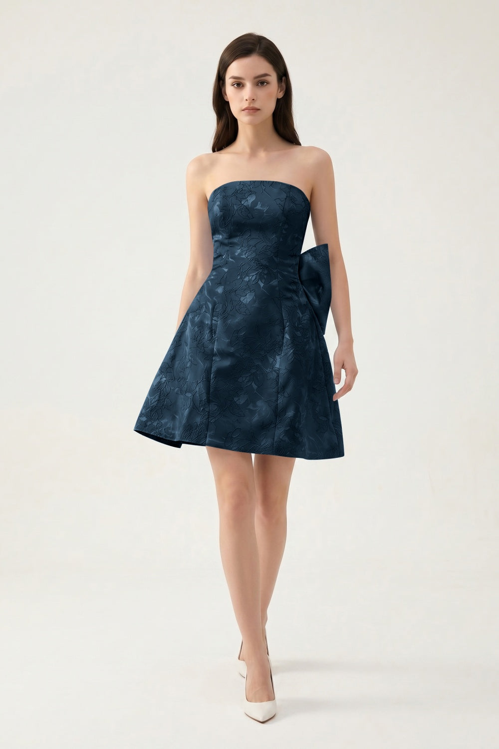 Strapless A-Line Light Blue Jacquard Floral Short Homecoming Dress