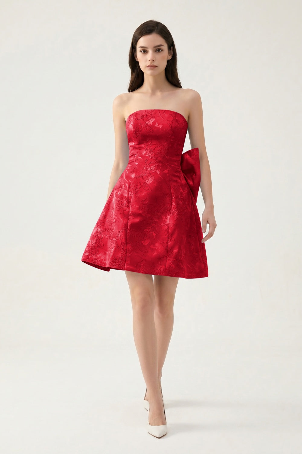 Strapless A-Line Light Blue Jacquard Floral Short Homecoming Dress