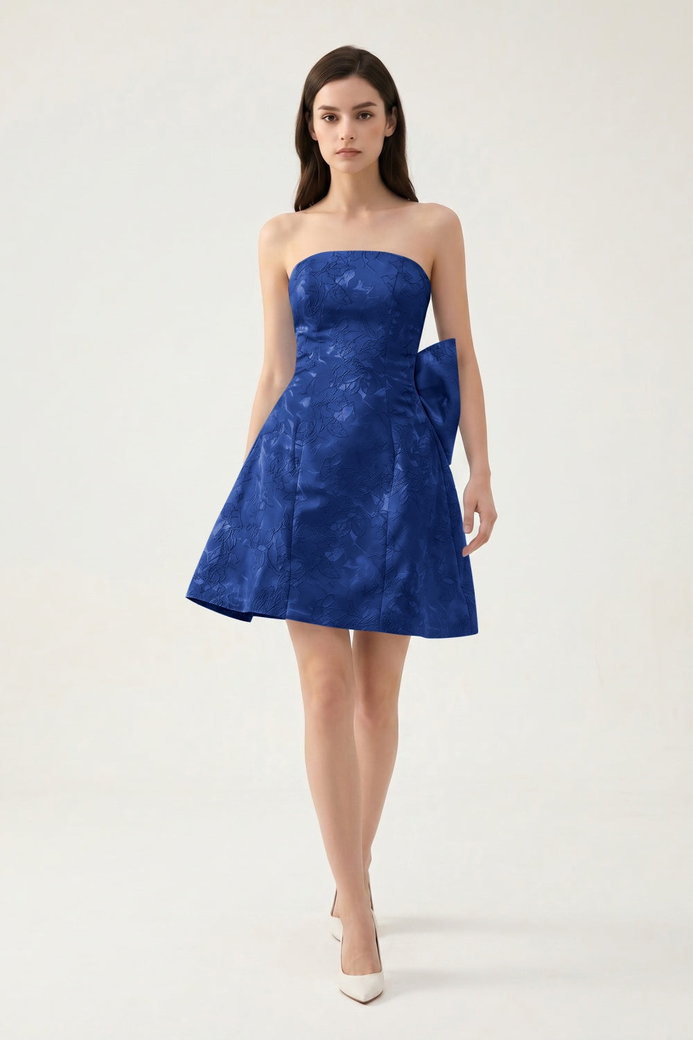 Strapless A-Line Light Blue Jacquard Floral Short Homecoming Dress